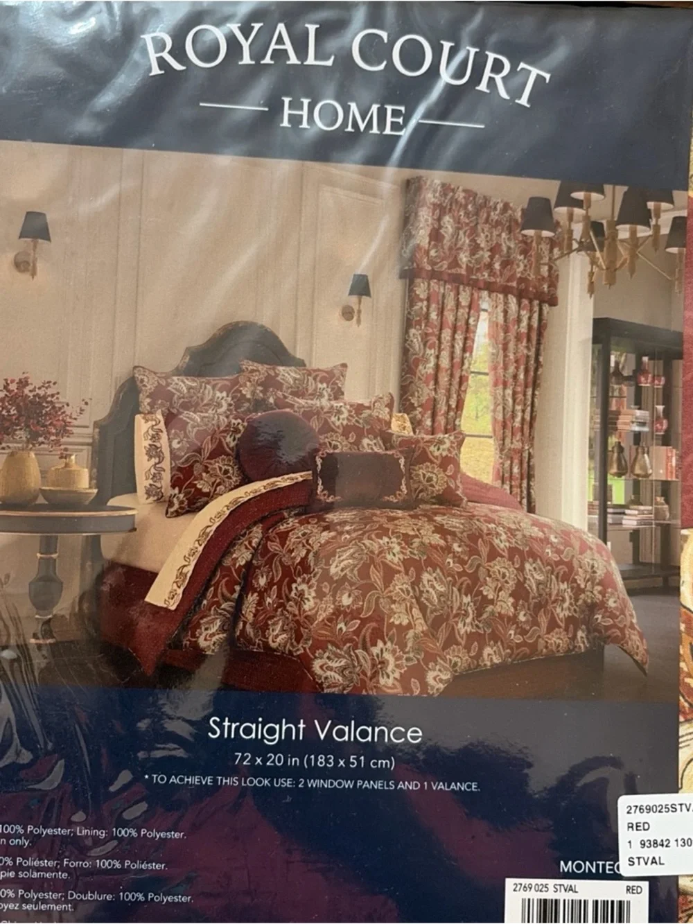 Royal Court Montecito Red Window Straight Valance Sz 72x20 NEW